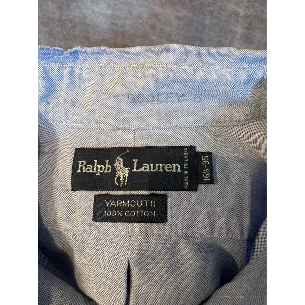 Polo Ralph Lauren Yarmouth Mens‎ 16.5 35 Blue Oxford Button Down Shirt Cotton